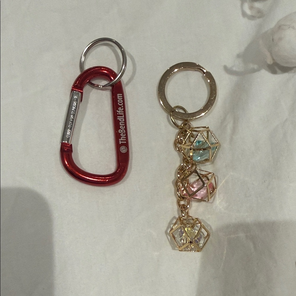 Red Carabiner and Gold Keychain Set (Ships from Oregon)